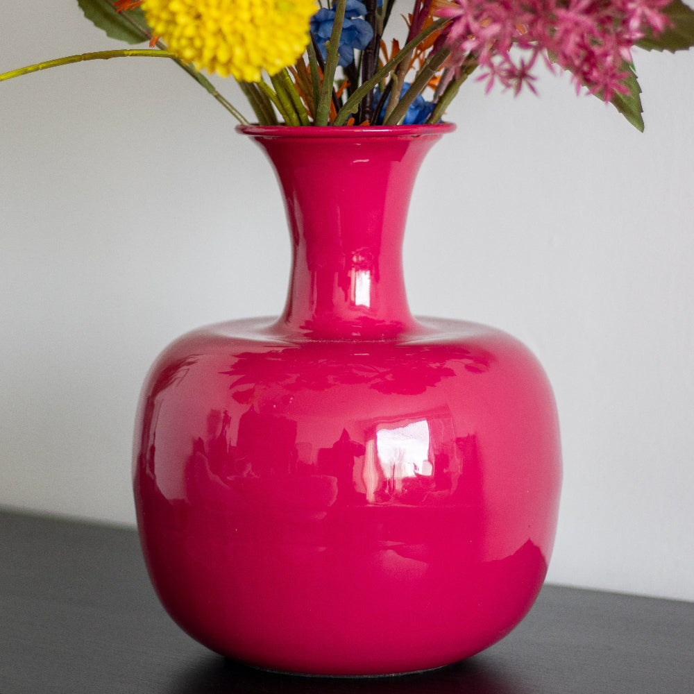 Zijden boeket met vaas | Colourful pink