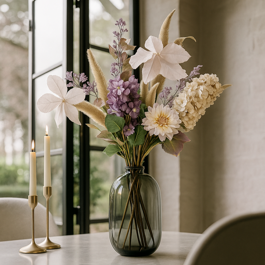 Zijden boeket paars met wit