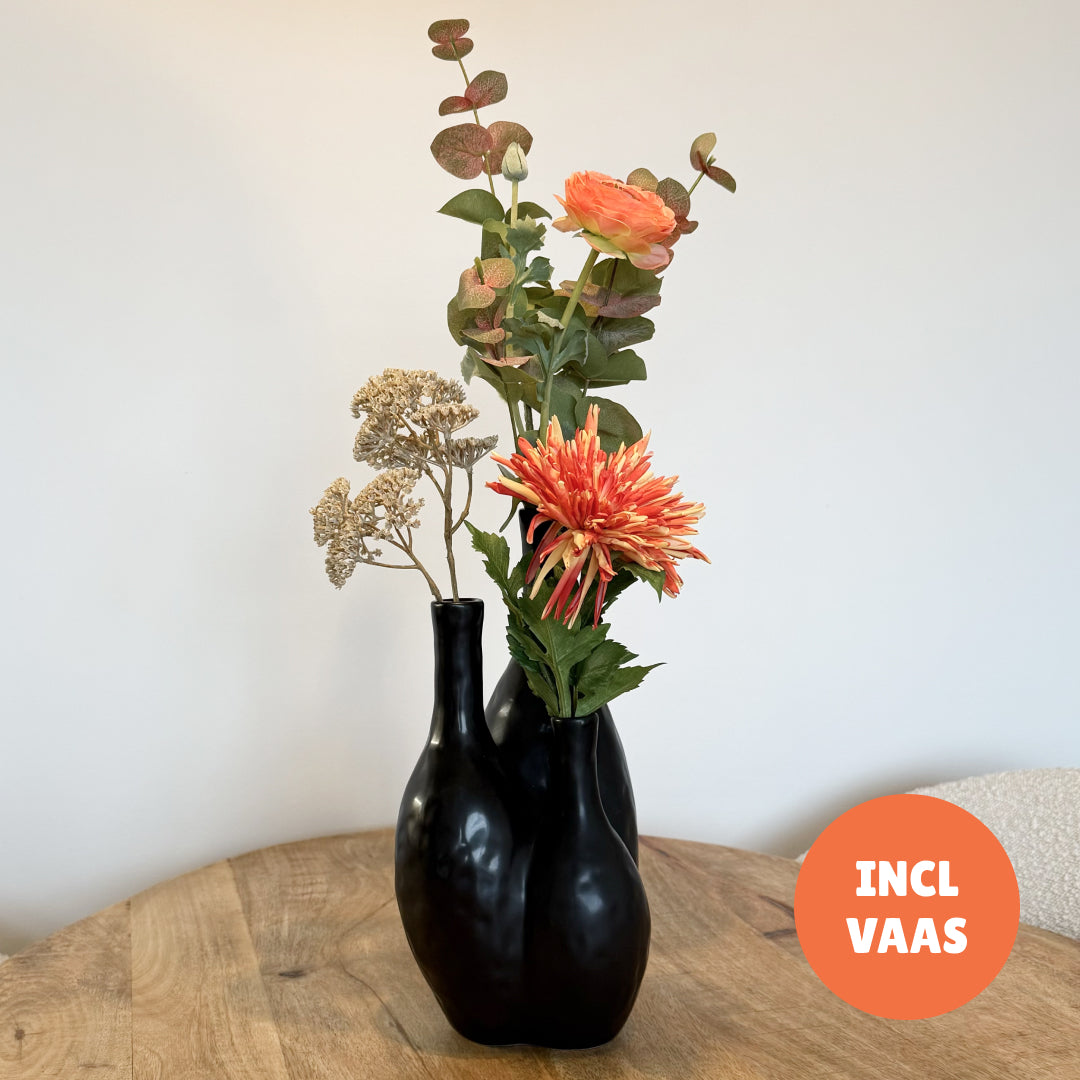 Zijden bloemen met vaas | Tulpenvaas zwart