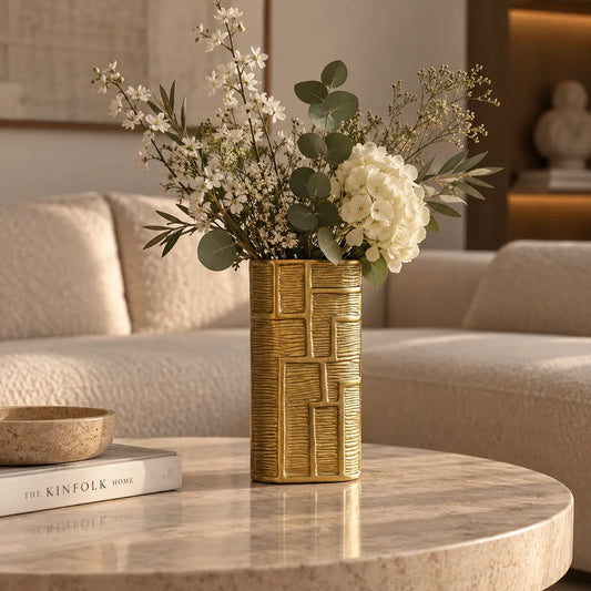 Platte luxe gouden vaas - Woba Home