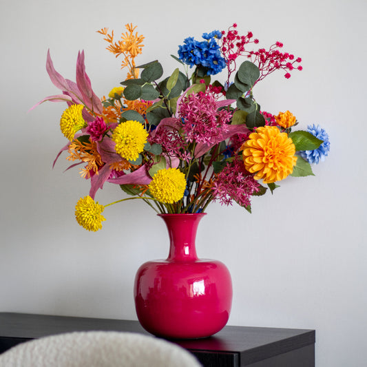 Zijden boeket met vaas | Colourful pink