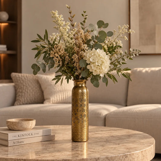 Metalen vaas oud goud - Woba Home